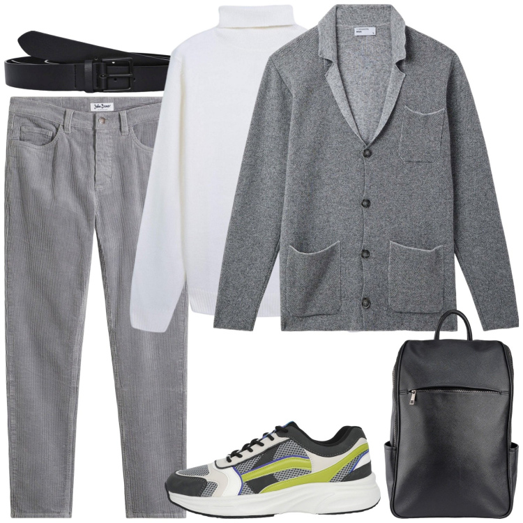 Outfit uomo - Novembre. Stile Casual per Tutti i giorni. Abbinamento con pantaloni, giacche, cinture, maglieria, sneakers, borse sportive.