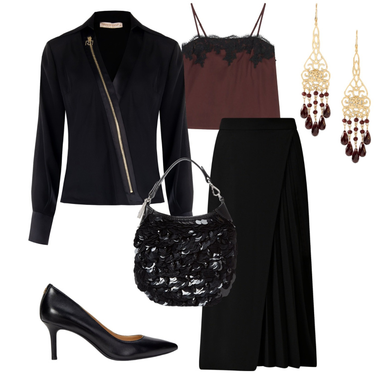 Outfit donna - Total look #2262534. Stile Bon Ton per Cerimonia. Abbinamento con bluse, gonne longuette, top, décolleté, orecchini, pochette.