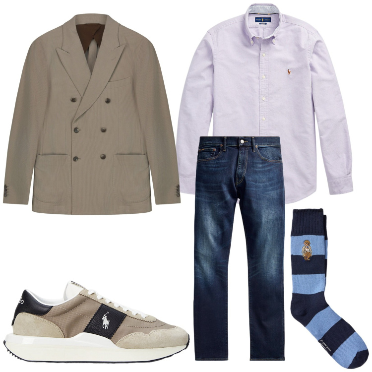 Outfit uomo - Total look #2262536. Stile Casual per Tutti i giorni. Abbinamento con jeans, camicie, sneakers, calzini, giacche.