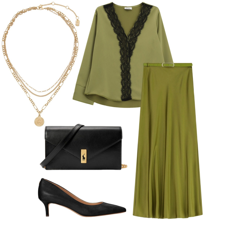 Outfit donna - Total look #2262538. Stile Bon Ton per Cerimonia. Abbinamento con bluse, gonne lunghe, décolleté, ciondoli, clutch.