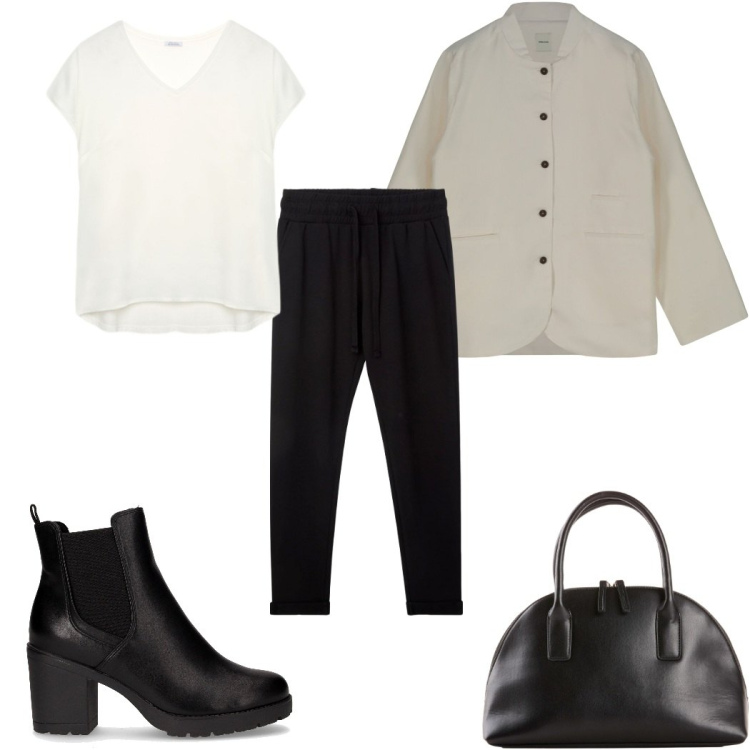 Outfit donna - Total look #2262541. Stile Basic per Tutti i giorni. Abbinamento con shopping bag, pantaloni, stivaletti chelsea, bluse, giacche.