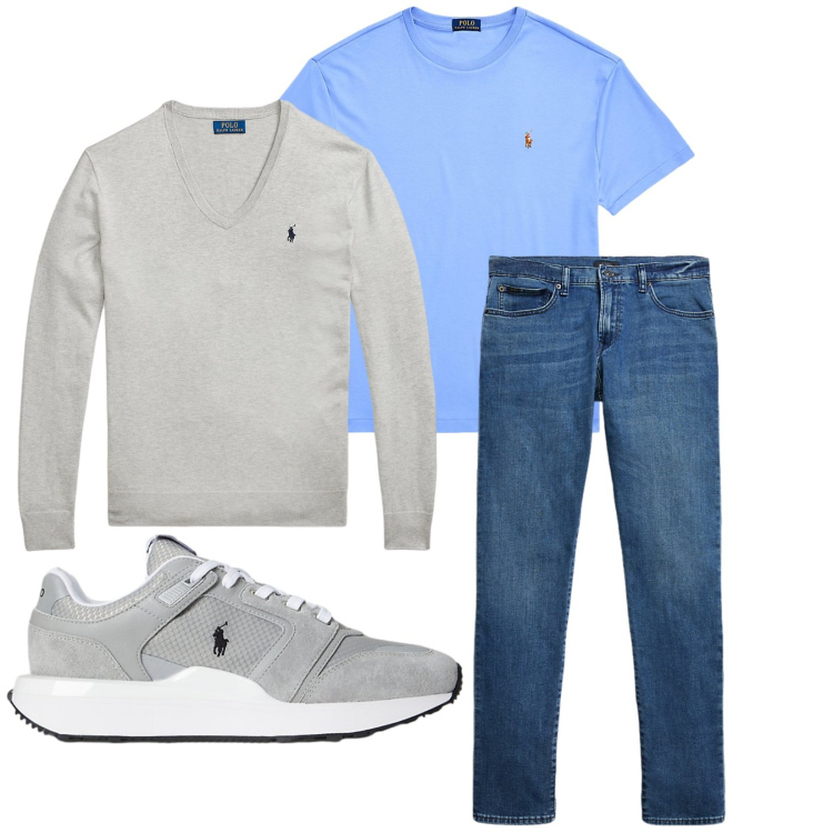 Outfit uomo - Total look #2262555. Stile Casual per Tutti i giorni. Abbinamento con t-shirt, jeans, sneakers, maglieria.