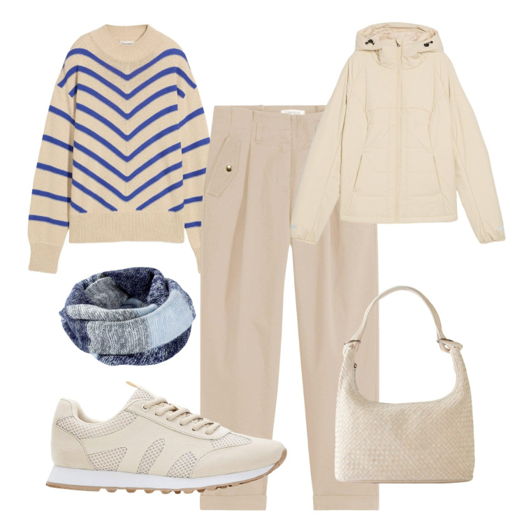 Outfit donna - Neutral by Nature!. Stile Casual per Tutti i giorni. Abbinamento con pantaloni, sneakers, giacche, maglieria, shopping bag, foulard.