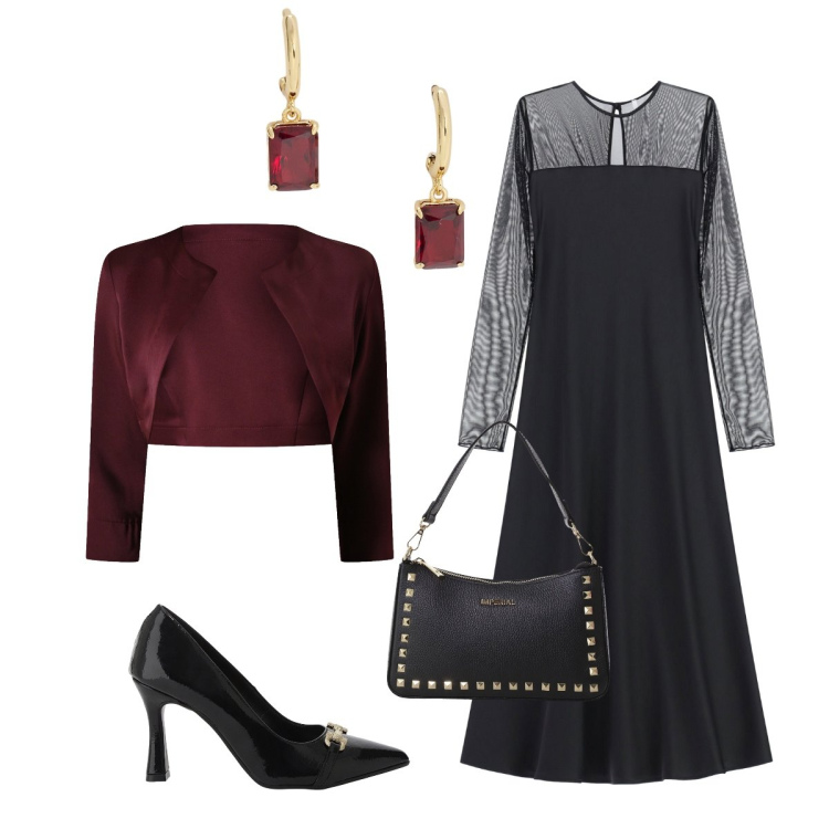 Outfit donna - Cerimonia di inaugurazione a Teatro. Stile Chic per Cerimonia. Abbinamento con bolero, vestiti lunghi, pochette, décolleté, orecchini.