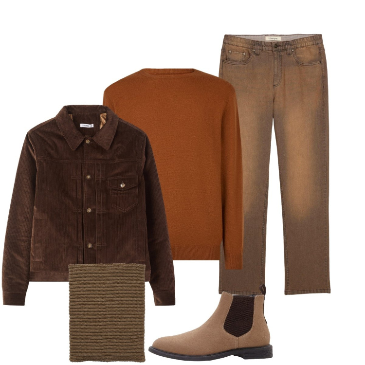 Outfit uomo - Pronto per andare in ufficio. Stile Casual per Ufficio. Abbinamento con stivali e stivaletti, jeans, scaldacollo, giacche, maglieria.