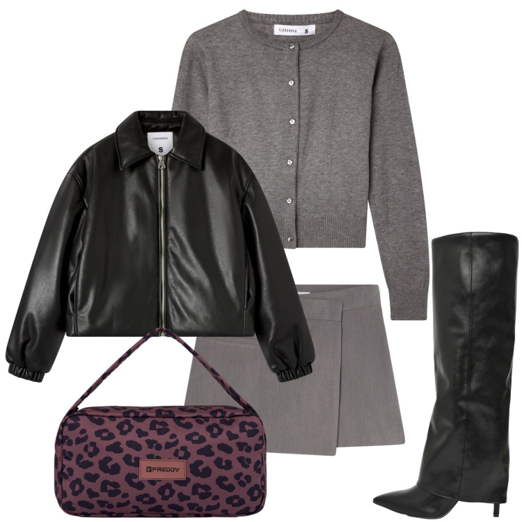 Outfit donna - Ancora animalier. Stile Minimal per Serata fuori. Abbinamento con bomber, cardigans, stivali, gonne, borse a spalla.