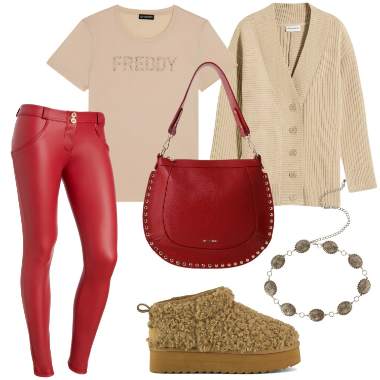 Outfit donna - Il pantalone rock. Stile Basic per Tutti i giorni. Abbinamento con cardigans, cinture, borse a spalla, t-shirt, pantaloni skinny, stivaletti.