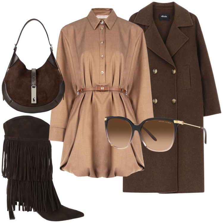 Outfit donna - Semplicemente WOW. Stile Glamour per Serata fuori. Abbinamento con vestiti chemisier, stivali, cappotti, occhiali da sole, borse a spalla.