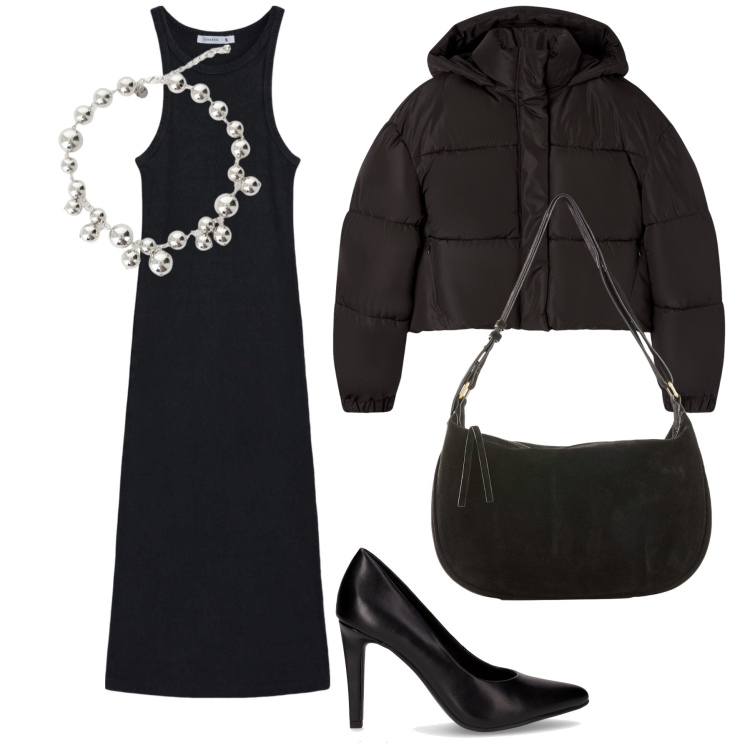 Outfit donna - Un tubino per la cenetta. Stile Glamour per Serata fuori. Abbinamento con borse a mano, vestiti lunghi, bomber, collane, décolleté.