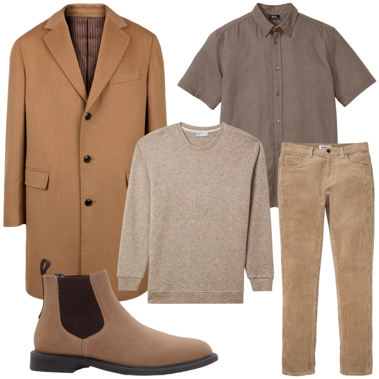 Outfit uomo - Look a strati. Stile Casual per Tutti i giorni. Abbinamento con camicie a manica corta, pantaloni, stivali e stivaletti, maglieria, cappotti.