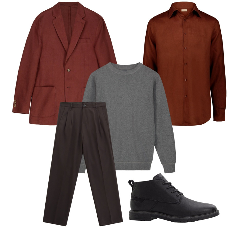 Outfit uomo - L’arte del layering. Stile Casual per Ufficio. Abbinamento con stivali e stivaletti, pantaloni, giacche, maglieria, camicie.