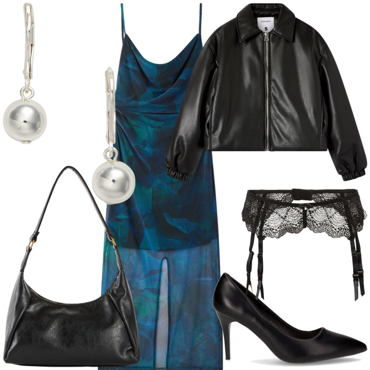 Outfit donna - Perle un pochino rock. Stile Glamour per Serata fuori. Abbinamento con slip, borse a mano, vestiti lunghi, bomber, orecchini, décolleté.