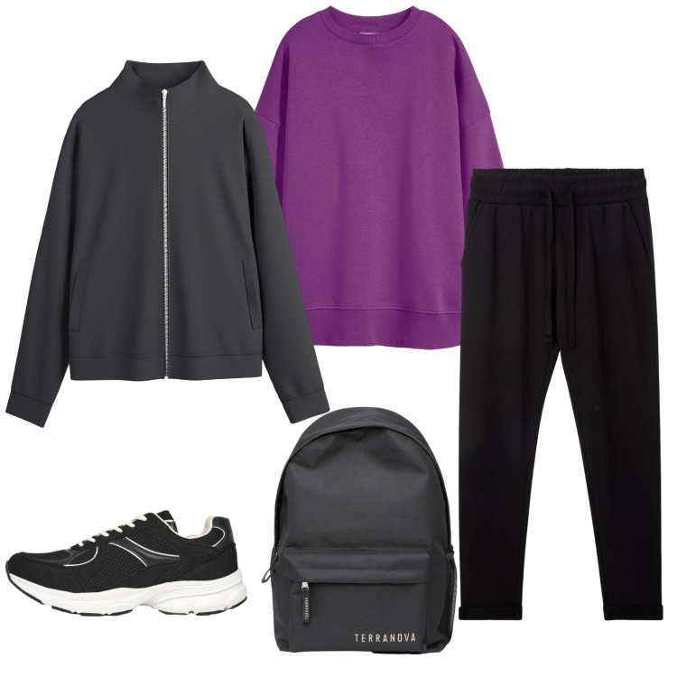 Outfit donna - Total look #2262706. Stile Basic per Sport. Abbinamento con blazer, felpe, pantaloni, zaini, sneakers.