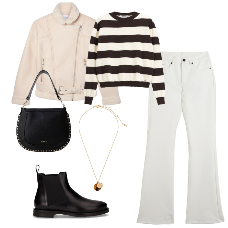 Outfit donna - Total look #2262708. Stile Basic per Tutti i giorni. Abbinamento con bomber, pantaloni, pullovers, borse a spalla, collane, stivaletti chelsea.