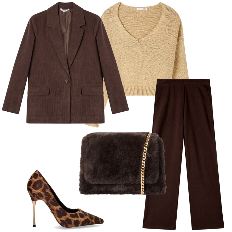 Outfit donna - Total look #2262725. Stile Chic per Serata fuori. Abbinamento con maglieria, pantaloni, borse a tracolla, blazer, décolleté.