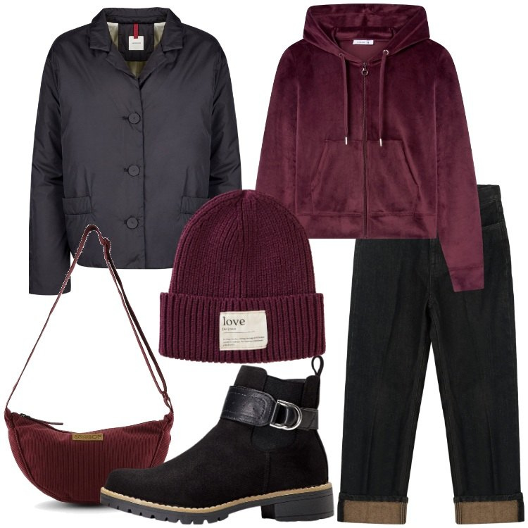 Outfit donna - Bantoa - Fall Mid Season Sale. Stile Casual per Tutti i giorni. Abbinamento con stivaletti chelsea, berretti, felpe con cappuccio, blazer, jeans dritti, borse a tracolla.