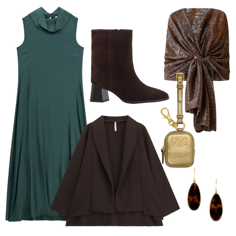 Outfit donna - Fall Mid Season Sale. Stile Casual chic per Tutti i giorni. Abbinamento con stivaletti, stole, blazer, vestiti lunghi, orecchini, pochette.