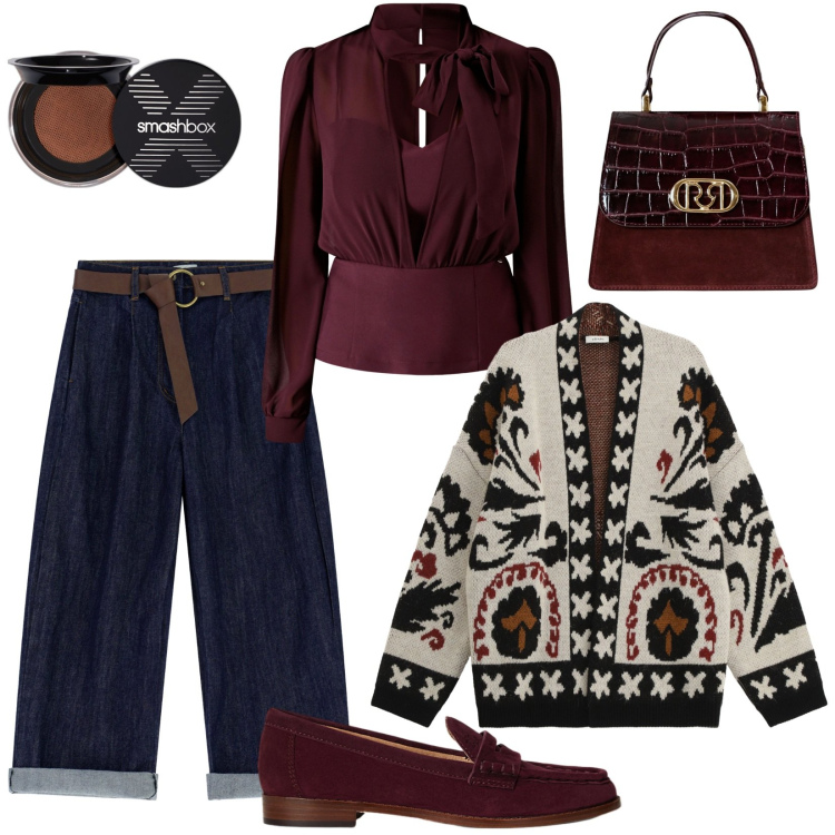 Outfit donna - Total look #2262754. Stile Trendy per Ufficio. Abbinamento con ciprie, bluse, borse a mano, cardigans, jeans, mocassini.