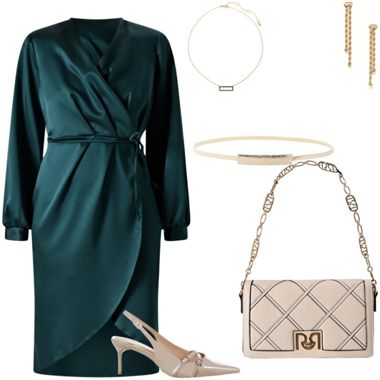 Outfit donna - Cresime. Stile Chic per Cerimonia. Abbinamento con cinture, vestiti corti, borse a tracolla, décolleté, orecchini, collane.
