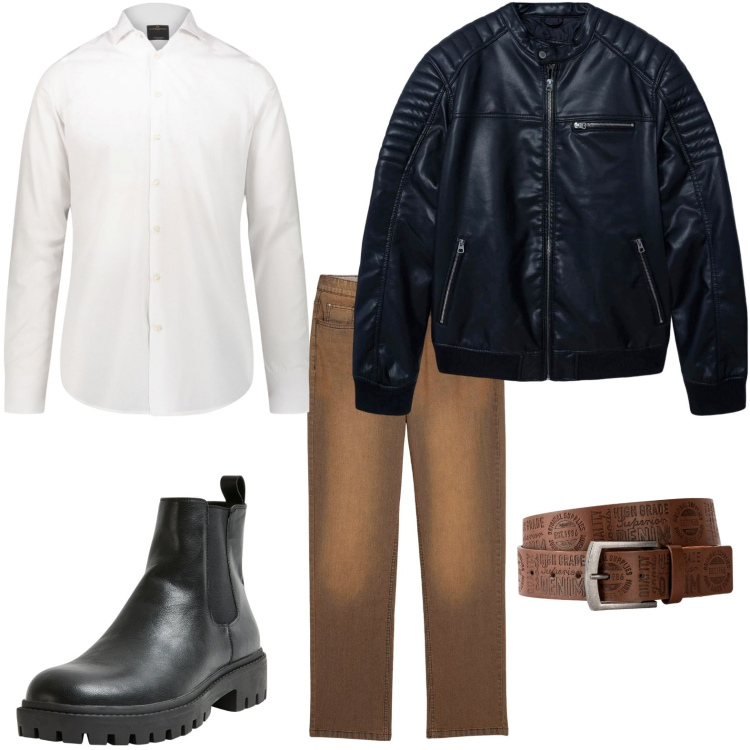 Outfit uomo - Autunno con stile. Stile Trendy per Tutti i giorni. Abbinamento con cinture, jeans, stivali e stivaletti, giacche, camicie.