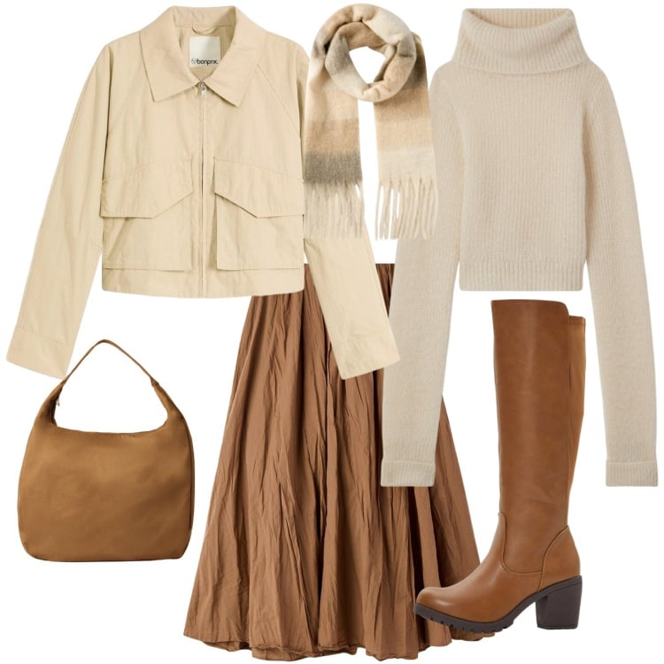 Outfit donna - Trench corto. Stile Urban per Ufficio. Abbinamento con stivali, trench, gonne lunghe, borse a mano, sciarpe, maglieria.