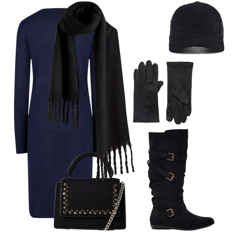 Outfit donna - Total look #2262815. Stile Urban per Tutti i giorni. Abbinamento con stivali, sciarpe, guanti, borse a tracolla, vestiti midi/longuette, cappelli con visiera.