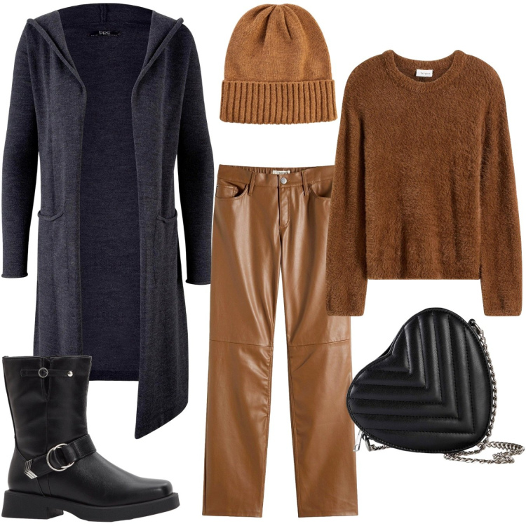 Outfit donna - Bonprix. Stile Urban per Scuola/Università. Abbinamento con pantaloni, cardigans, borse a tracolla, berretti, stivaletti, maglieria.
