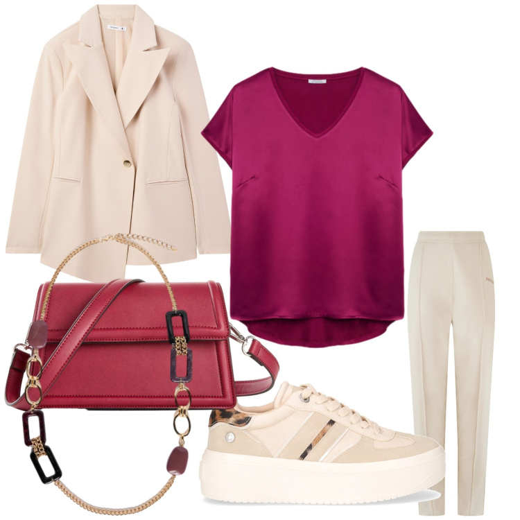 Outfit donna - Total look #2262830. Stile Casual chic per Tutti i giorni. Abbinamento con borse a tracolla, blazer, pantaloni, sneakers, bluse, collane.