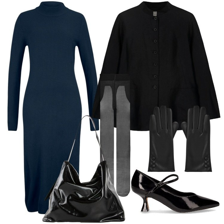 Outfit donna - Total look #2262838. Stile Rock per Serata fuori. Abbinamento con vestiti, shopping bag, guanti, collant, blazer, décolleté.