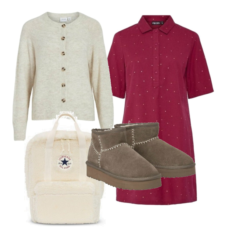 Outfit mujer - Casual #11416. Estilo Casual para Escuela/Universidad. Combinación con vestidos camiseros, botas, blazers, mochilas.