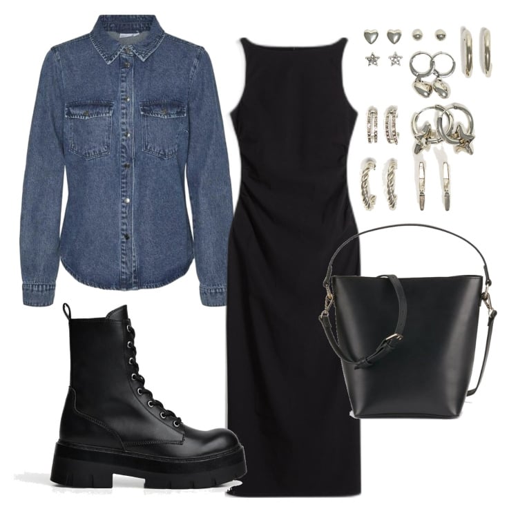 Outfit mujer - Rock #860. Estilo Rock para Noche/Fiesta elegante. Combinación con vestidos midi/longuettes, bolsos saco, botines, camisas, pendientes.
