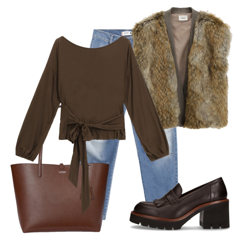 Outfit donna - Trendy girl. Stile Trendy per Tutti i giorni. Abbinamento con jeans, top, cappotti, borse tote, décolleté.
