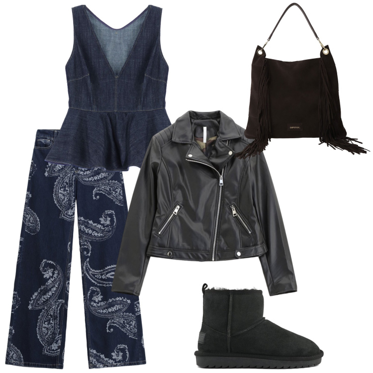 Outfit donna - Il jeans. Stile Casual per Tutti i giorni. Abbinamento con top, jeans, borse a spalla, blazer, stivali.
