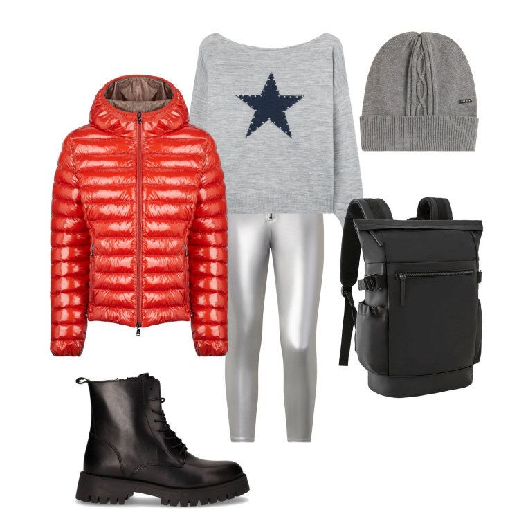 Outfit donna - Total look #2262873. Stile Casual chic per Tutti i giorni. Abbinamento con zaini, maglieria, pantaloni skinny, berretti, blazer, anfibi.