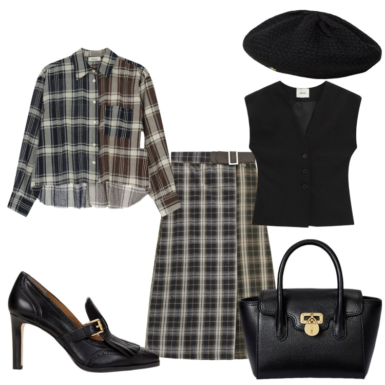 Outfit donna - Total look #2262874. Stile Vintage retrò per Serata fuori. Abbinamento con camicie, gonne, gilet, borse a mano, décolleté, berretti.