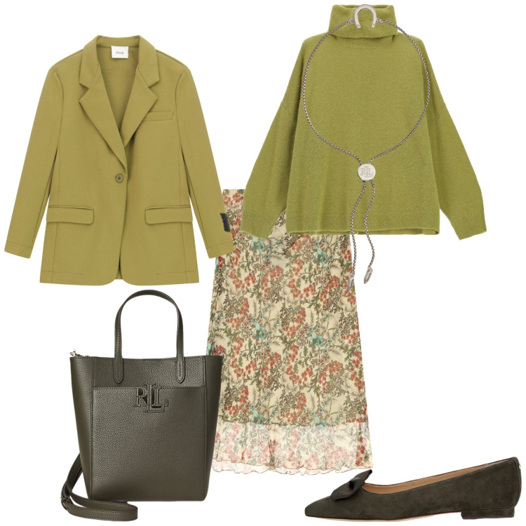 Outfit donna - Total look #2262879. Stile Casual chic per Tutti i giorni. Abbinamento con maglieria, gonne longuette, blazer, ballerine, borse tote, braccialetti con ciondoli.