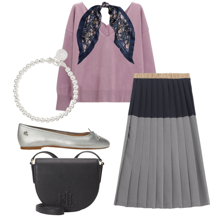 Outfit donna - Total look #2262880. Stile Bon Ton per Ufficio. Abbinamento con maglieria, gonne longuette, ballerine, braccialetti, foulard, borse a tracolla.
