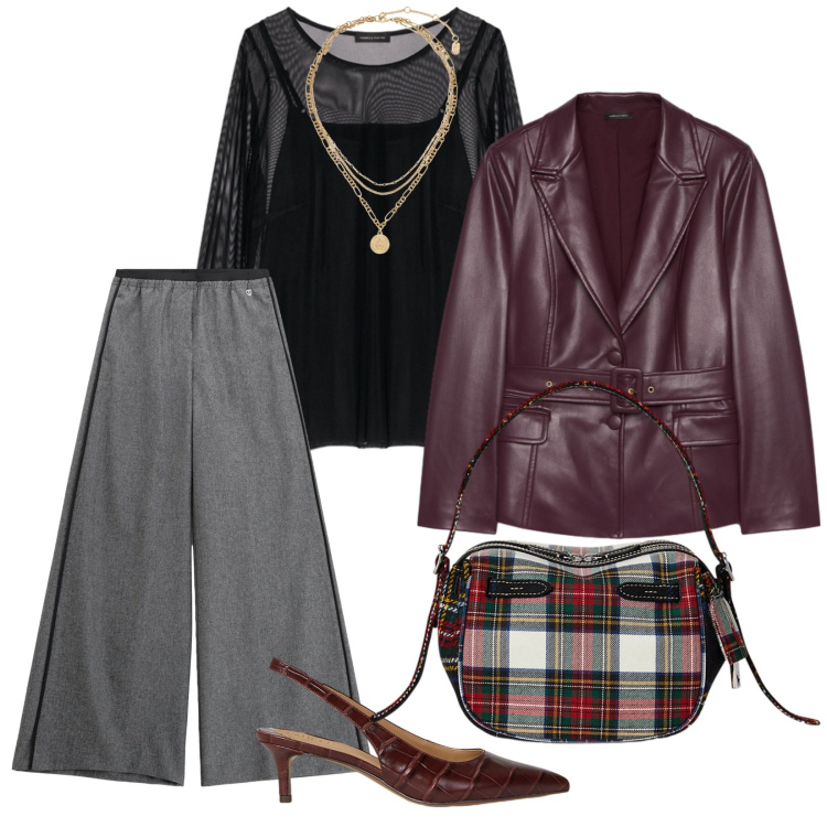 Outfit donna - In città. per Serata fuori. Abbinamento con pantaloni, ciondoli, décolleté, borse a mano, blazer, bluse.