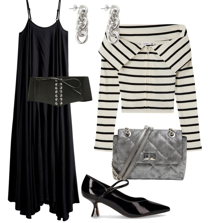 Outfit donna - Pronta per halloween. per Serata fuori. Abbinamento con vestiti lunghi, borse a tracolla, cardigans, cinture, orecchini, décolleté.