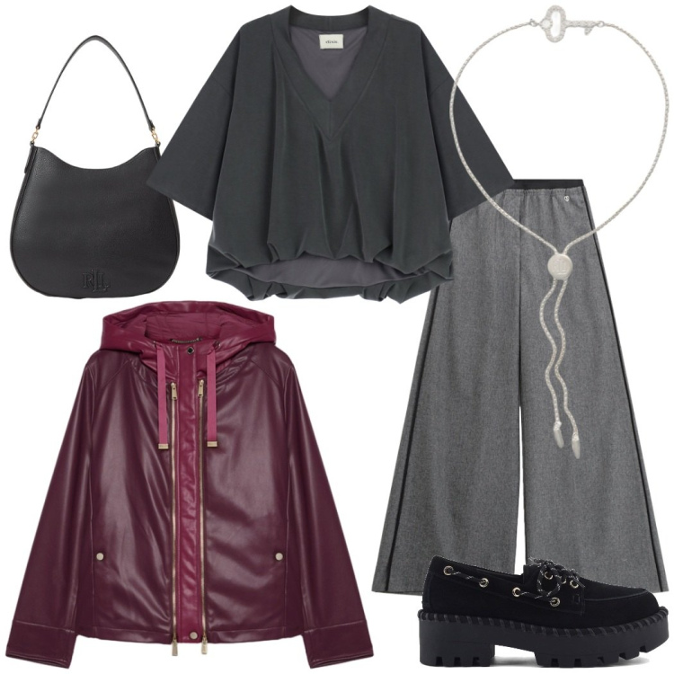 Outfit donna - Urban style. Stile Casual chic per Ufficio. Abbinamento con pantaloni, top, braccialetti, borse a spalla, mocassini, giacche.