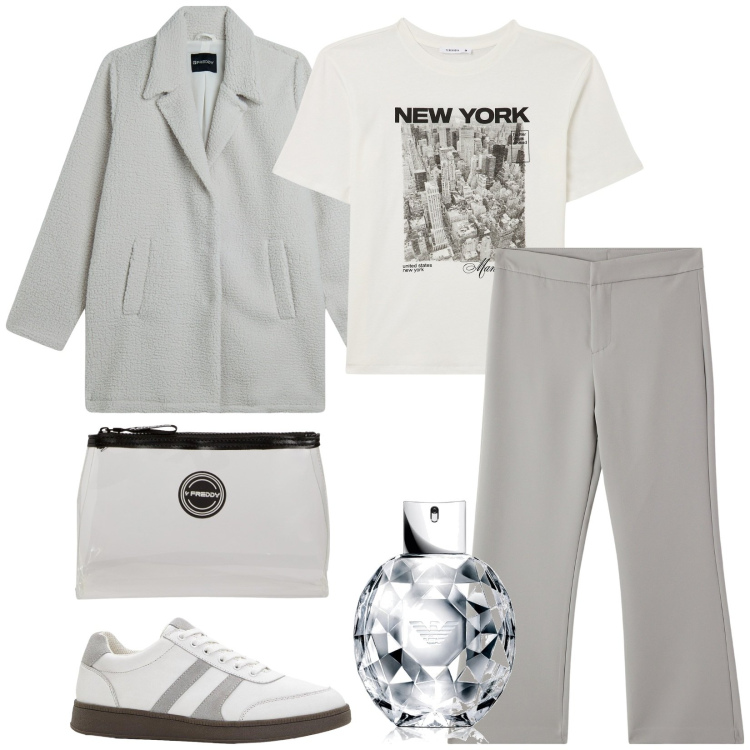 Outfit donna - Total look #2262949. Stile Casual per Tutti i giorni. Abbinamento con sneakers, profumi, t-shirt, pantaloni, cappotti, valigie.