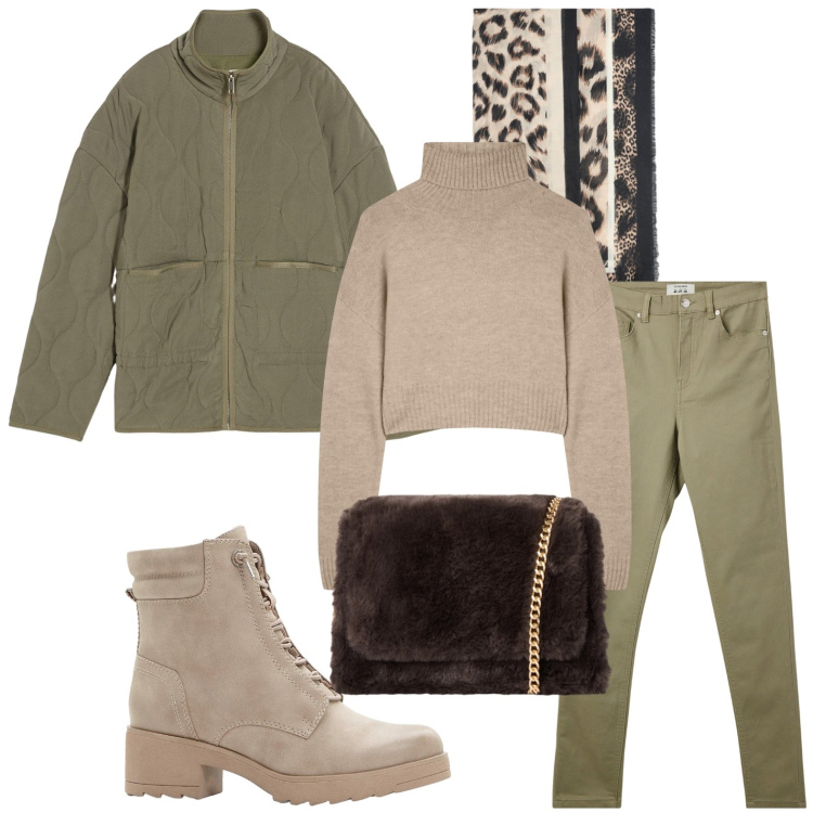 Outfit donna - La borsa speciale. Stile Basic per Tutti i giorni. Abbinamento con stivaletti, giacche, pantaloni skinny, borse a tracolla, maglieria, foulard.