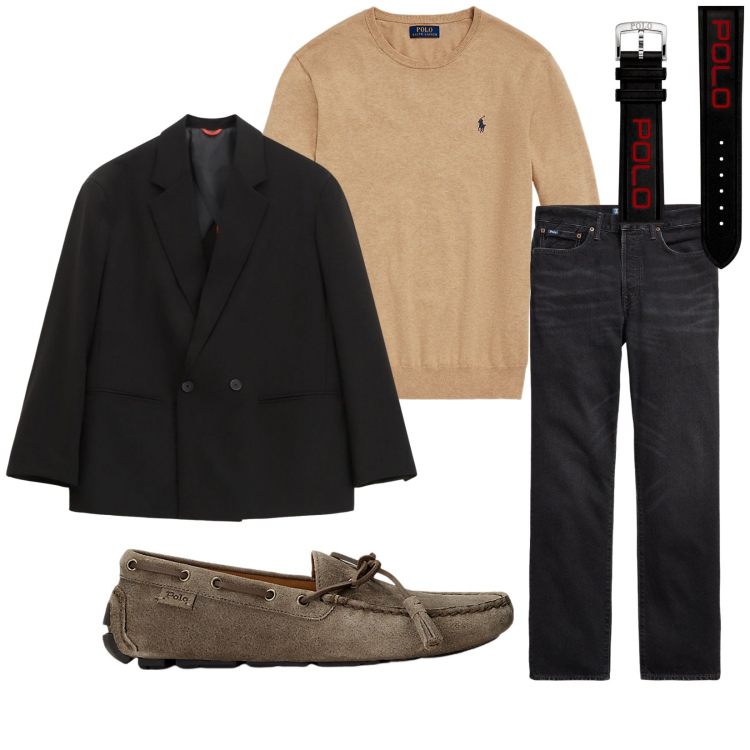 Outfit uomo - Total look #2262985. Stile Casual per Tutti i giorni. Abbinamento con giacche, scarpe stringate, maglieria, orologi, jeans dritti.