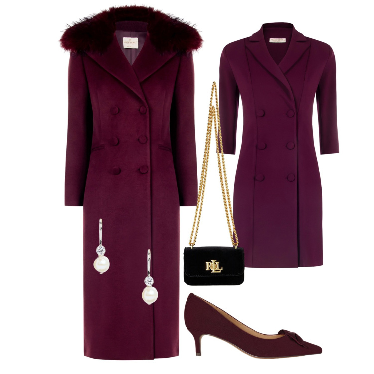 Outfit donna - Total look #2263002. Stile Bon Ton per Cerimonia. Abbinamento con vestiti midi/longuette, cappotti, décolleté, pochette, orecchini.
