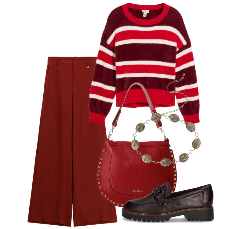 Outfit donna - Autunno a colori vivaci - @laurafo. Stile Casual per Tutti i giorni. Abbinamento con maglieria, cinture, borse a spalla, pantaloni a palazzo, mocassini.