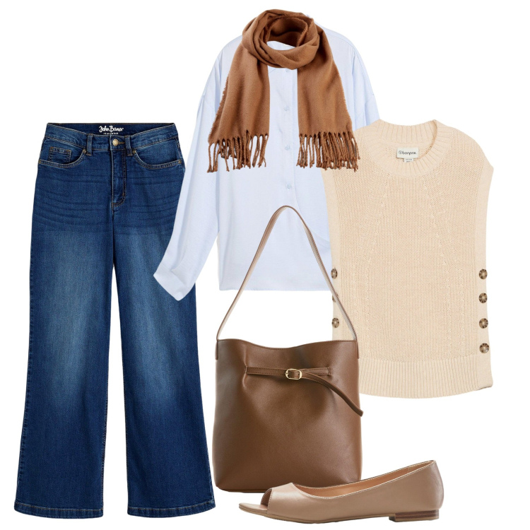 Outfit donna - bonprix - Neutral by Nature. Stile Casual per Tutti i giorni. Abbinamento con maglieria, jeans, camicie, borse a mano, sciarpe, ballerine.