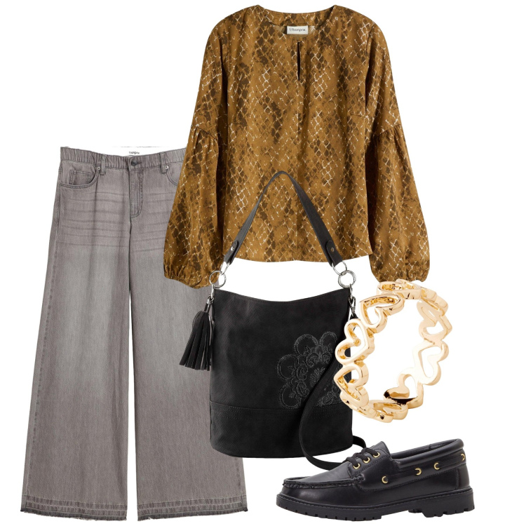 Outfit donna - bonprix - Neutral by Nature. Stile Casual per Tutti i giorni. Abbinamento con mocassini, bluse, jeans, borse a mano, anelli.