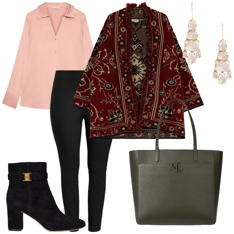 Outfit donna - Over 50. per Tutti i giorni. Abbinamento con cardigans, pantaloni skinny, orecchini, borse tote, stivaletti, camicie.