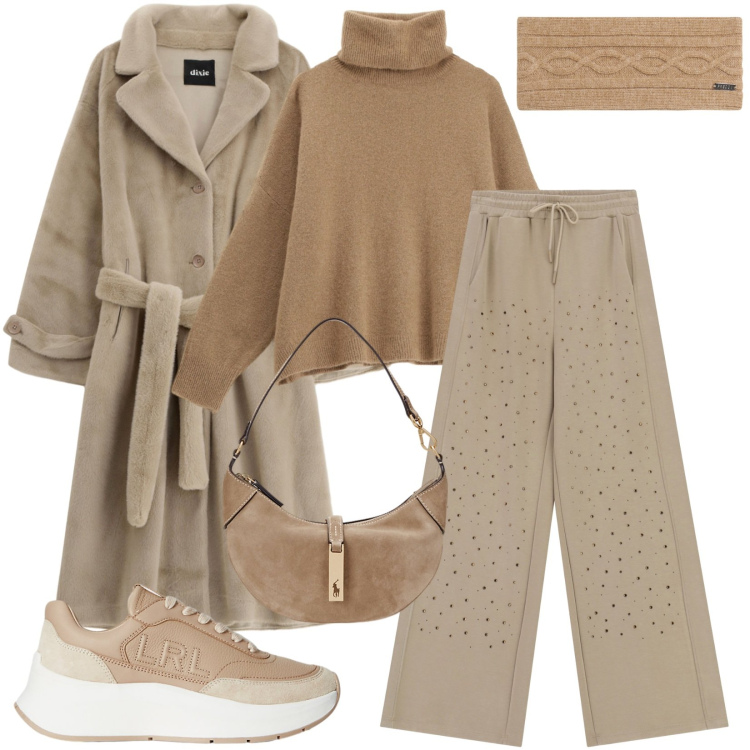 Outfit donna - lazy Sunday. Stile Sporty chic per Tutti i giorni. Abbinamento con pantaloni, maglieria, accessori per capelli, cappotti, borse a spalla, sneakers.