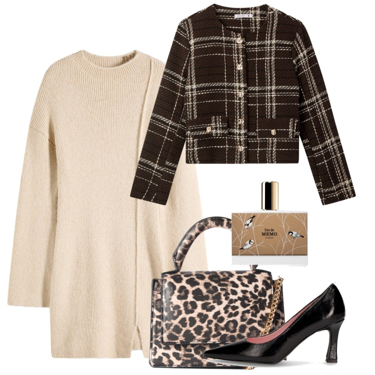 Outfit donna - Avorio ad ottobre. Stile Chic per Tutti i giorni. Abbinamento con vestiti corti, profumi, blazer, borse a tracolla, décolleté.